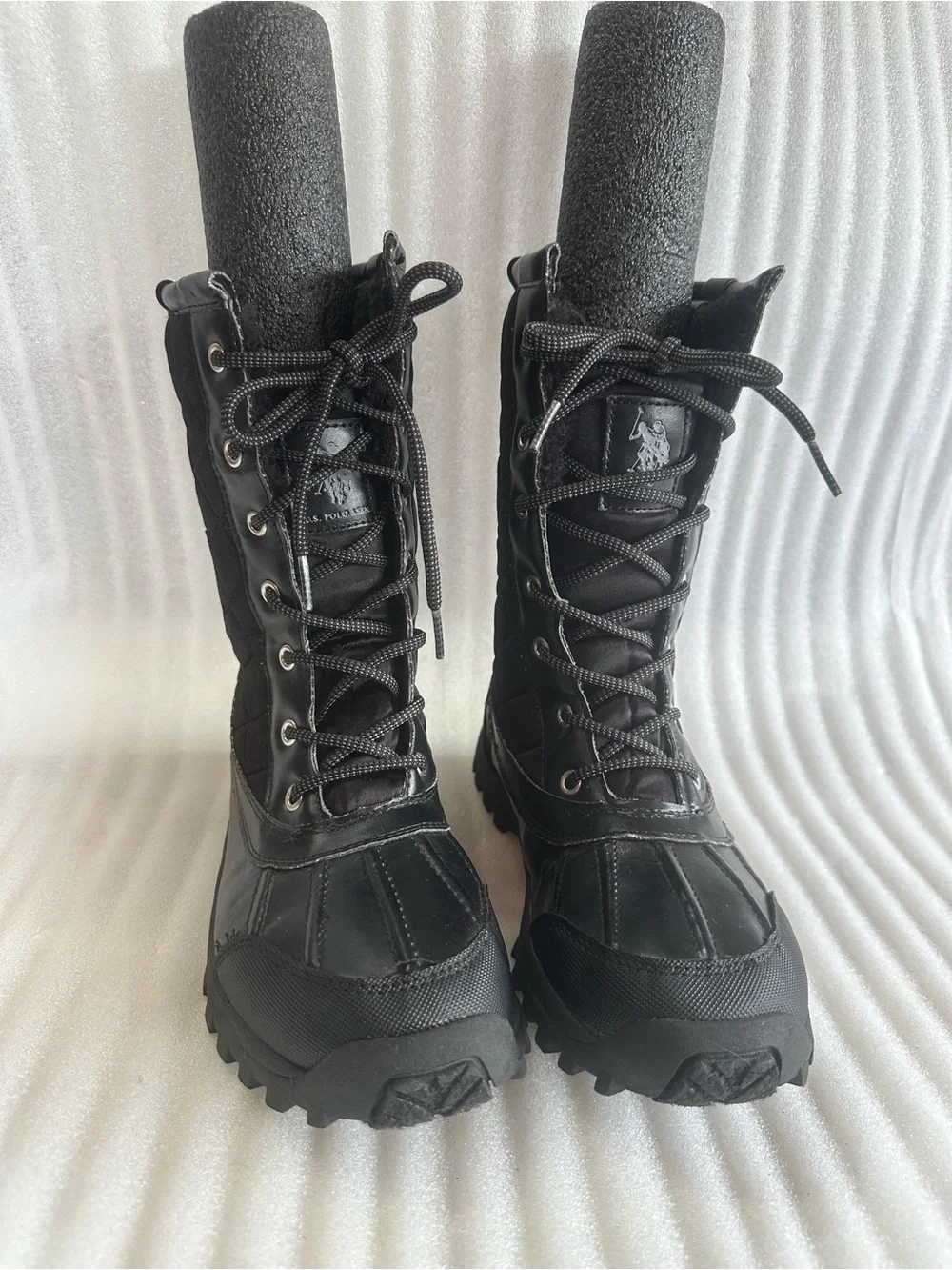U.S. Polo Assn. Black Quilted Lace-Up Boots with Emblem